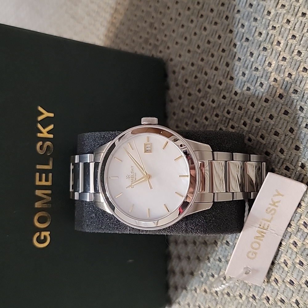 NWT GOMELSKY by Shinola Stainless Steel Watch MOP Face Gold Dial & Markers